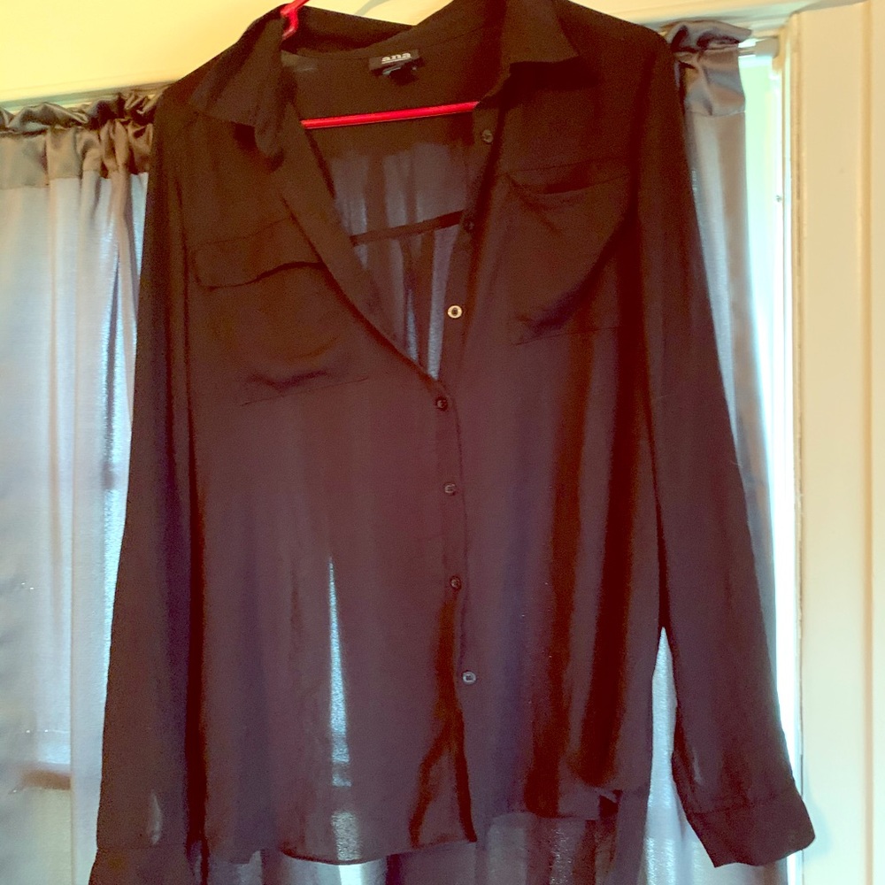 Black button front blouse